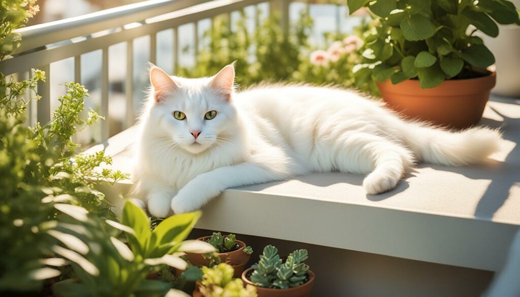 Katze auf einem gesicherten Balkon